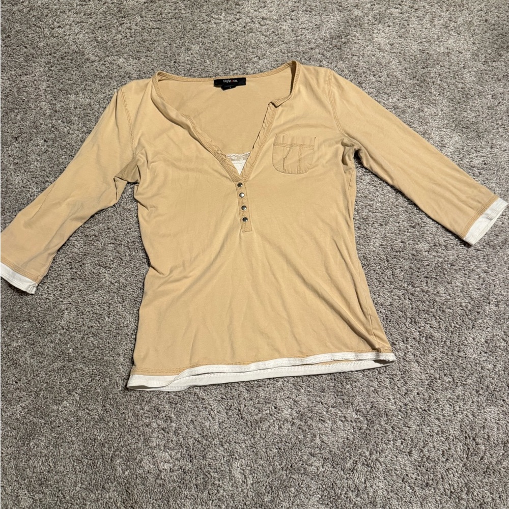 Style & Co. Tan 3/4 Sleeve Blouse